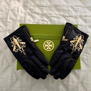 Rare Tory Burch Locust black leather gloves. Size 6.5